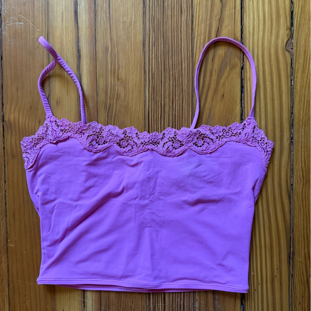 Skims Lace Trim Pink Sleep tank